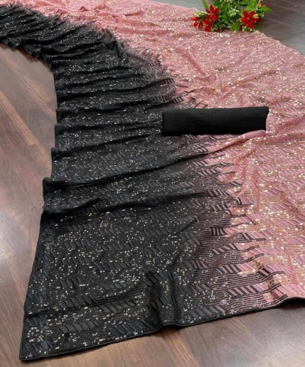 Printed Faux Georgette With Dual Sequins Embroidered Work Saree GE03