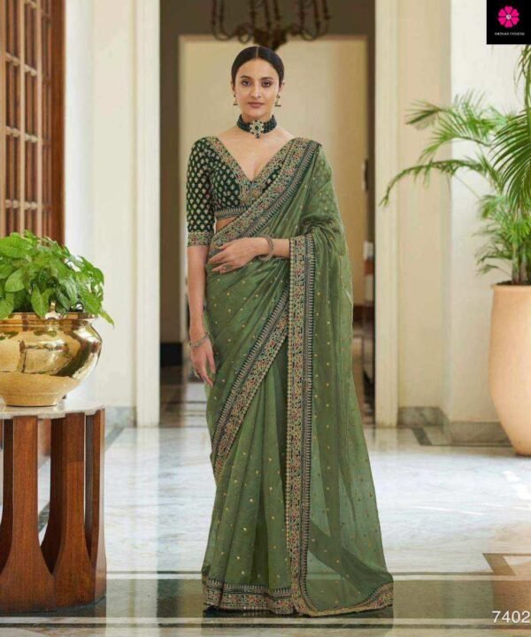 MG02 Designer Mushroom Georgette Saree with Coding Embroidery MG02