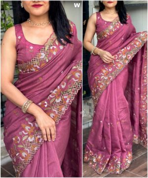 VS03 (2) Designer Visca Slub Silk Saree With Cut Work VS01