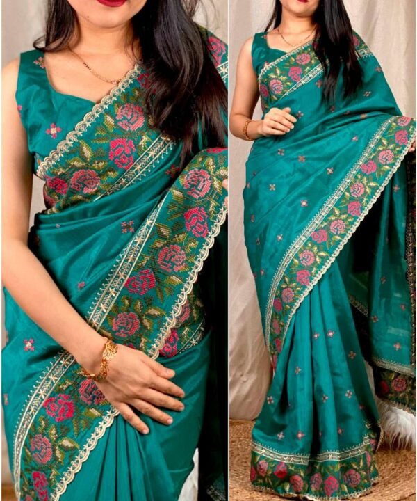 Designer Ruhani Silk Saree With Kashmiri thread works RS102