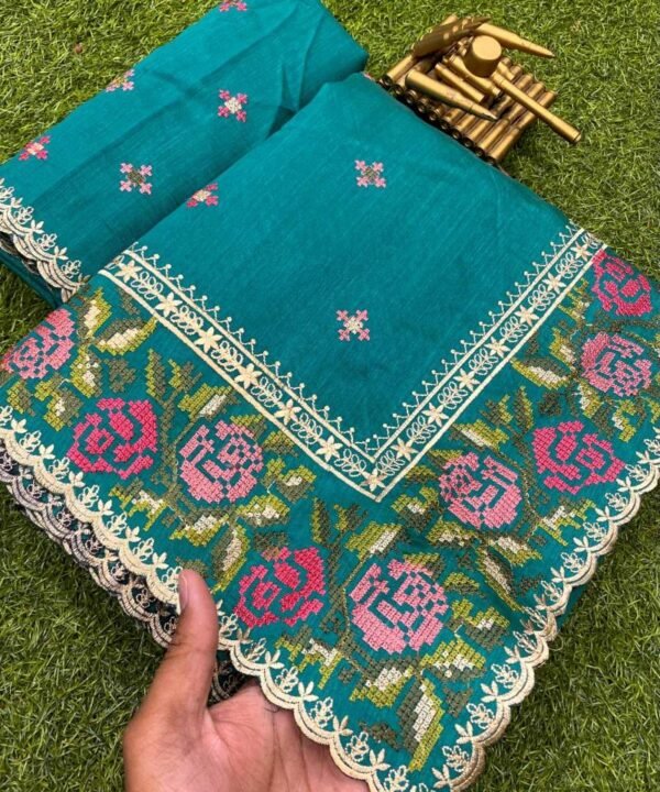 Designer Ruhani Silk Saree With Kashmiri thread works RS102
