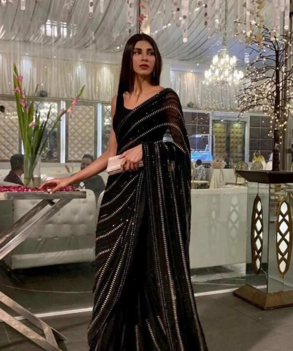 Net (1) Georgette Saree With Sequence & Embroidery Work NS02