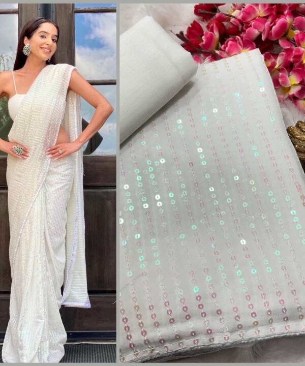 Georgette Saree With Sequence and Beautiful Double Border GS63