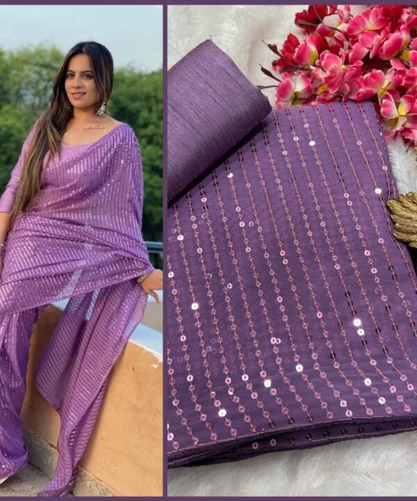 Georgette Saree With Sequence and Beautiful Double Border GS65