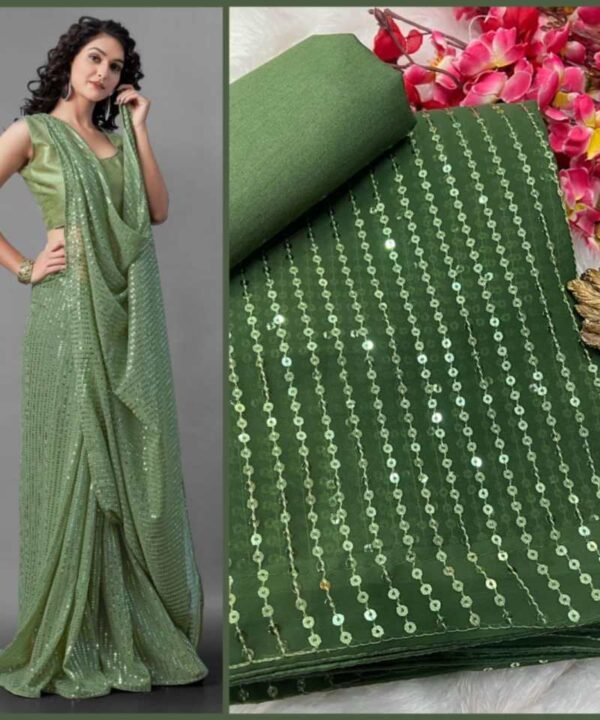 Georgette Saree With Sequence and Beautiful Double Border GS68