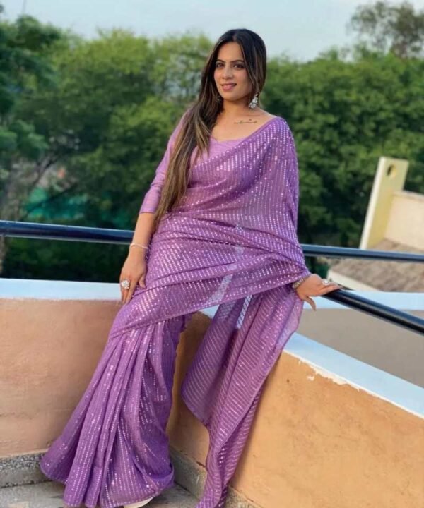 Georgette Saree With Sequence and Beautiful Double Border GS65