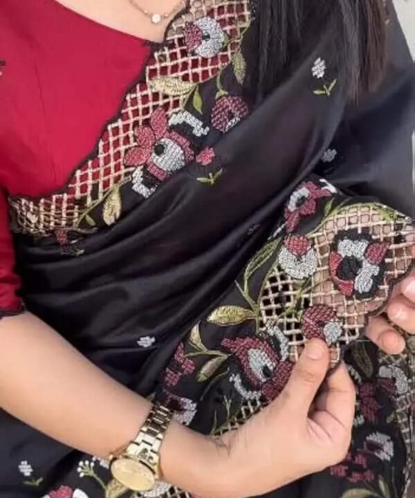 Designer Visca Slub Silk Saree With Cut Work VS05