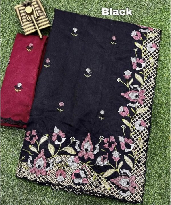 Designer Visca Slub Silk Saree With Cut Work VS05