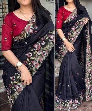 VS05 (3) Designer Visca Slub Silk Saree With Cut Work VS05