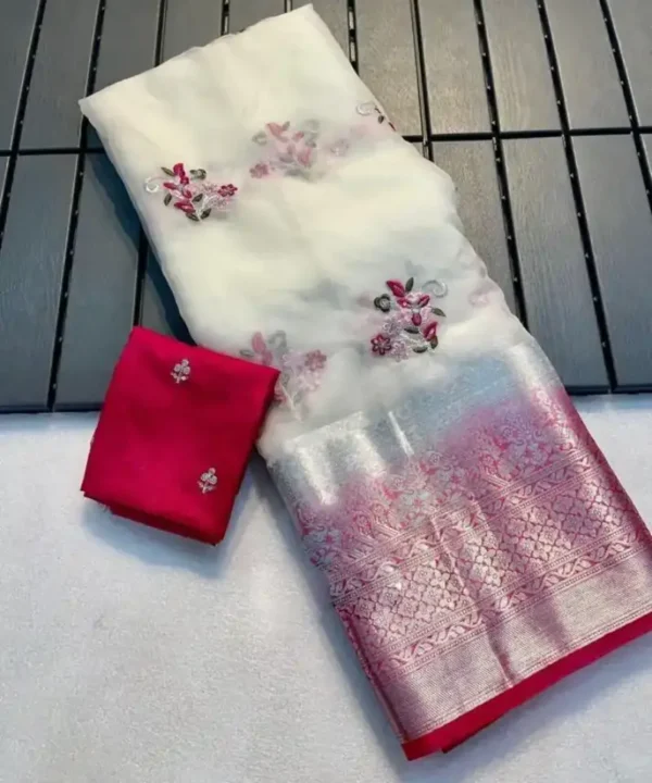 Organza Jacquard Embroidered Saree WO01