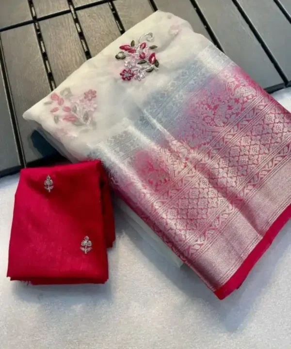 Organza Jacquard Embroidered Saree WO01