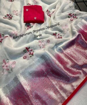 WO01 Organza Jacquard Embroidered Saree WO01