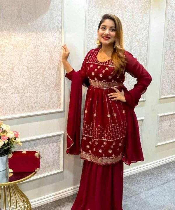 Georgette (2) Fox Georgette With Hevvy 5mm Sequences Embroidery Work With Full-Sleeves DL01