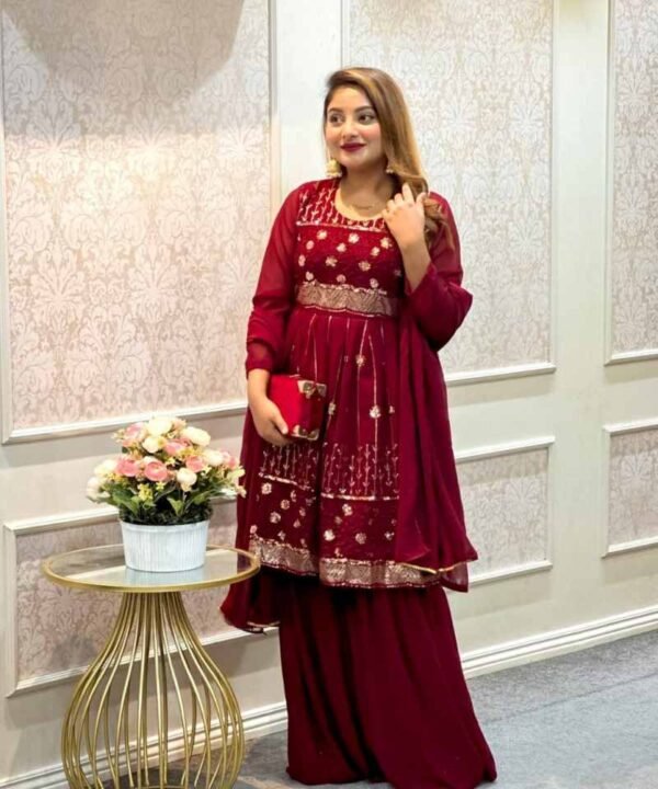 Georgette (3) Fox Georgette With Hevvy 5mm Sequences Embroidery Work With Full-Sleeves DL01