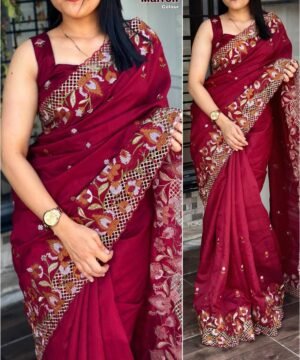 Designer Visca Slub Silk Saree With Cut Work VS07