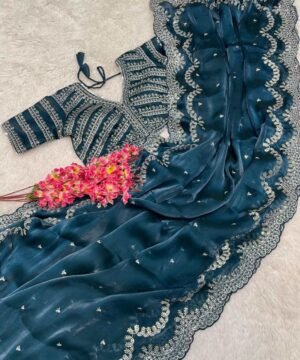 Pure soft jimmy choo silk saree with amazing embroidery JS36