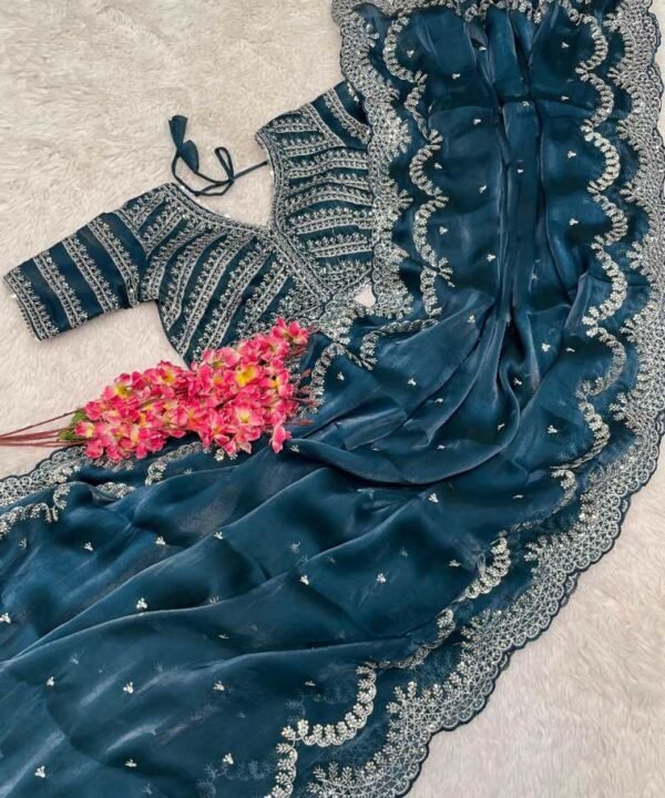 Pure soft jimmy choo silk saree with amazing embroidery JS36