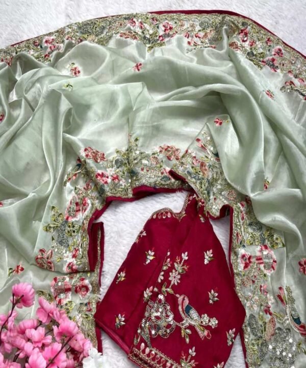 Pure soft jimmy choo silk saree with amazing embroidery JS51