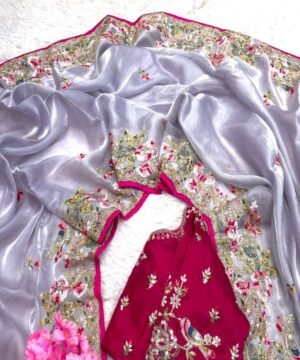 JS (2) Pure soft jimmy choo silk saree with amazing embroidery JS52