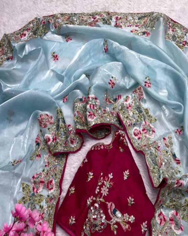 Pure soft jimmy choo silk saree with amazing embroidery JS54