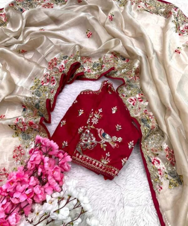 Pure soft jimmy choo silk saree with amazing embroidery JS54A