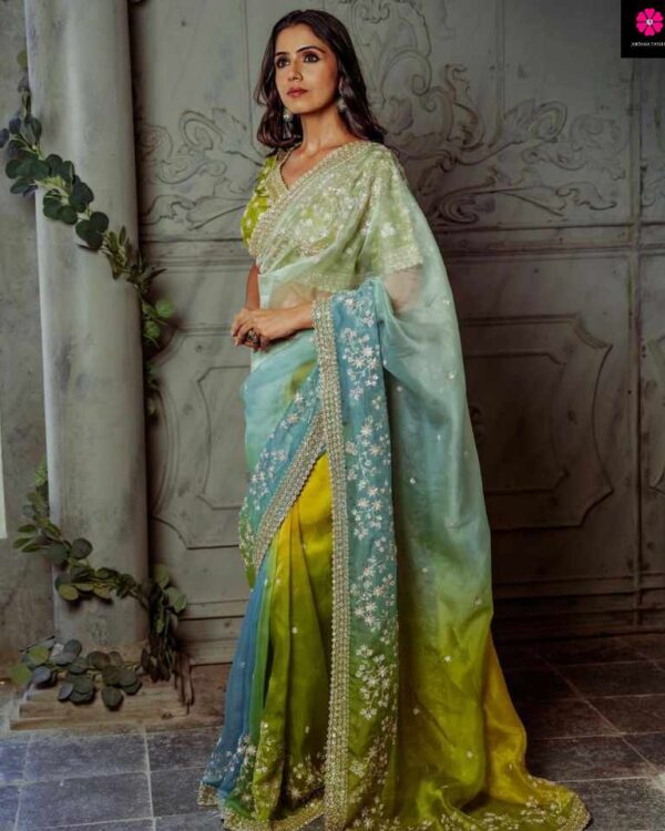 Pure Soft Organza Silk Saree With Heavy Embroidery SO101