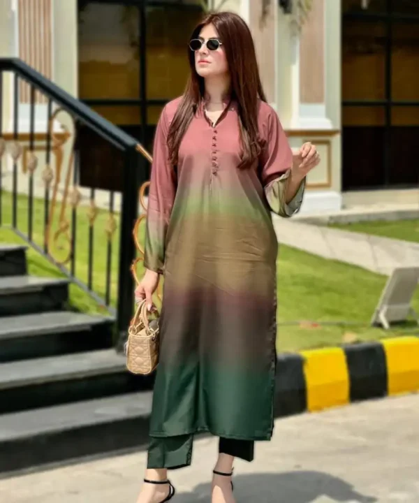 Premium Digital Print Two Piece | Cotton Silk Kurti & Pant Set RM02