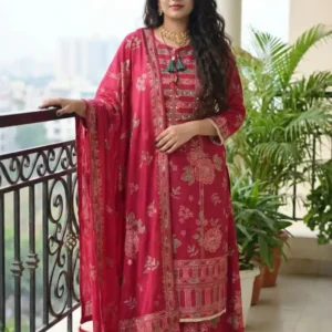 Premium Dubai Cherry Ready-made Three Piece | Karchupi & Digital Print DC21
