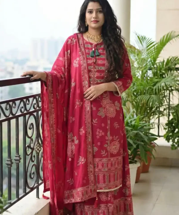 DC21 (1) Premium Dubai Cherry Ready-made Three Piece | Karchupi & Digital Print DC21