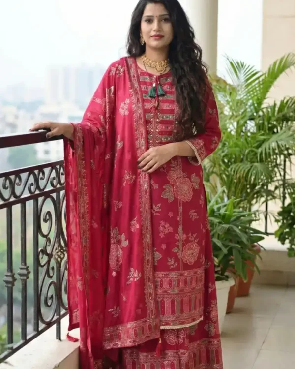 Premium Dubai Cherry Ready-made Three Piece | Karchupi & Digital Print DC21