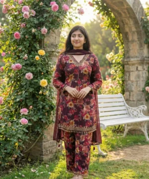 DC22 (6) Premium Dubai Cherry Digital Print Three Piece | Hand Karchupi Work DC23