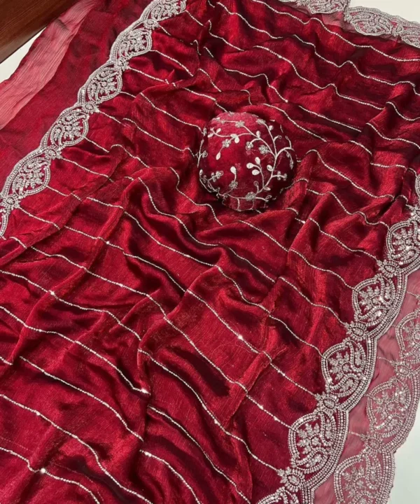 Frendy Chiffon Multi-Sequence Embroidery Work Saree FC01