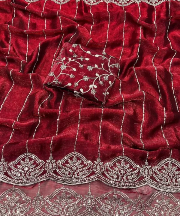 Frendy Chiffon Multi-Sequence Embroidery Work Saree FC01