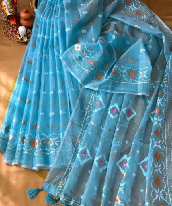 Half Silk Jamdani Print Saree SJ04