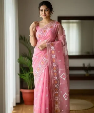 Half Silk Jamdani Print Saree SJ06