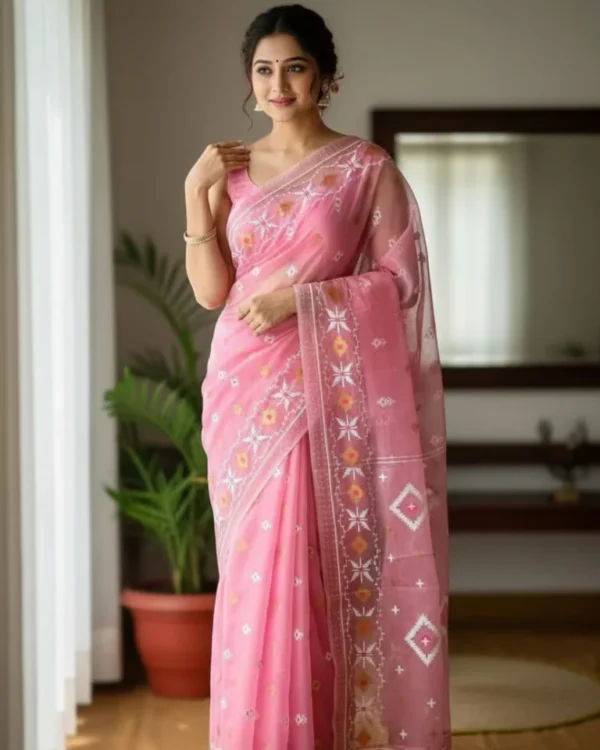 Half Silk Jamdani Print Saree SJ06