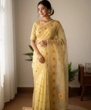 Half Silk Jamdani Print Saree SJ05