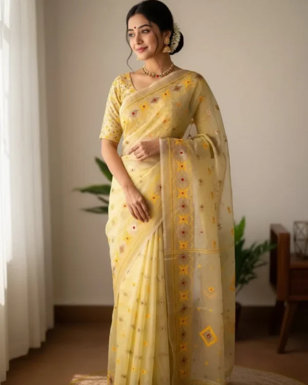 Half Silk Jamdani Print Saree SJ05