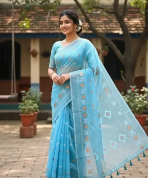 Half Silk Jamdani Print Saree SJ04