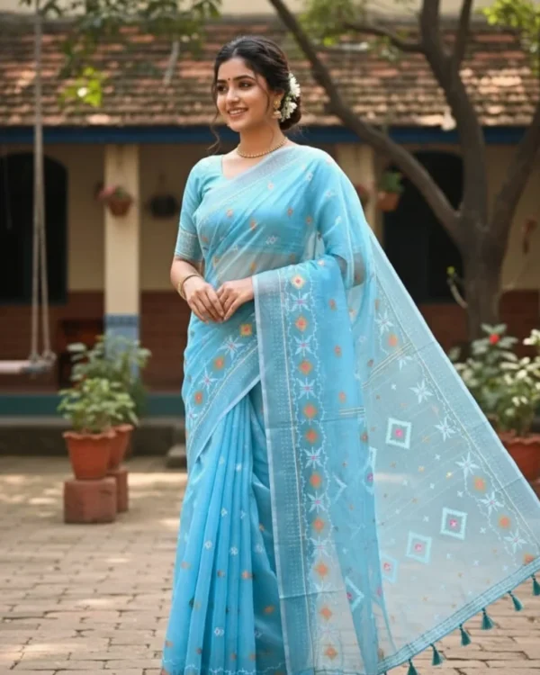 Half Silk Jamdani Print Saree SJ04