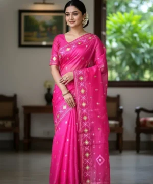 Half Silk Jamdani Print Saree SJ03