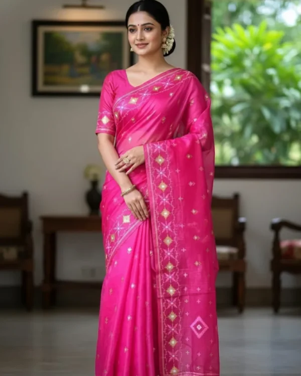 Half Silk Jamdani Print Saree SJ03