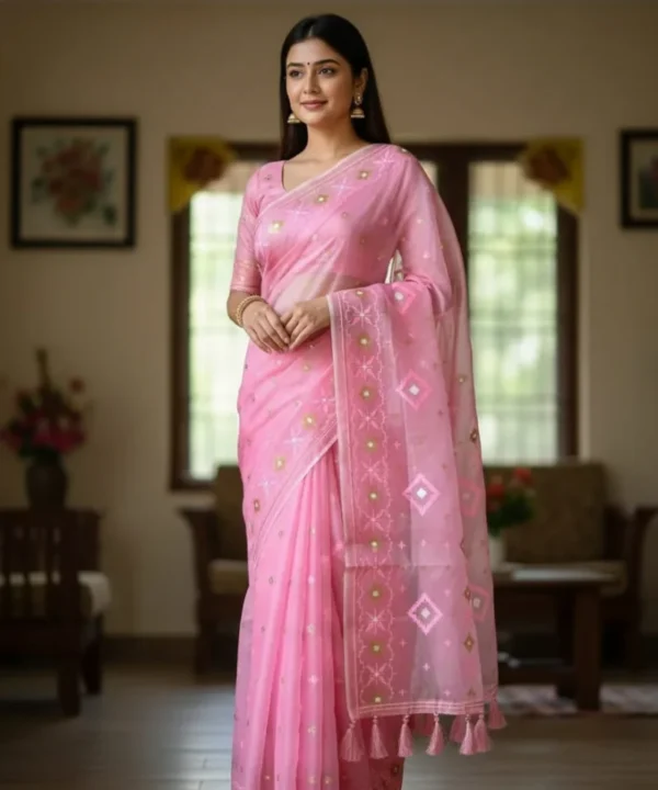 Half Silk Jamdani Print Saree SJ01