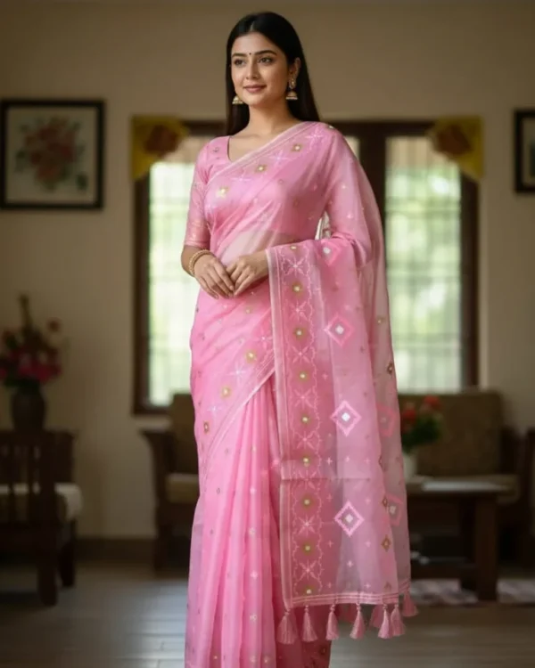 Half Silk Jamdani Print Saree SJ01