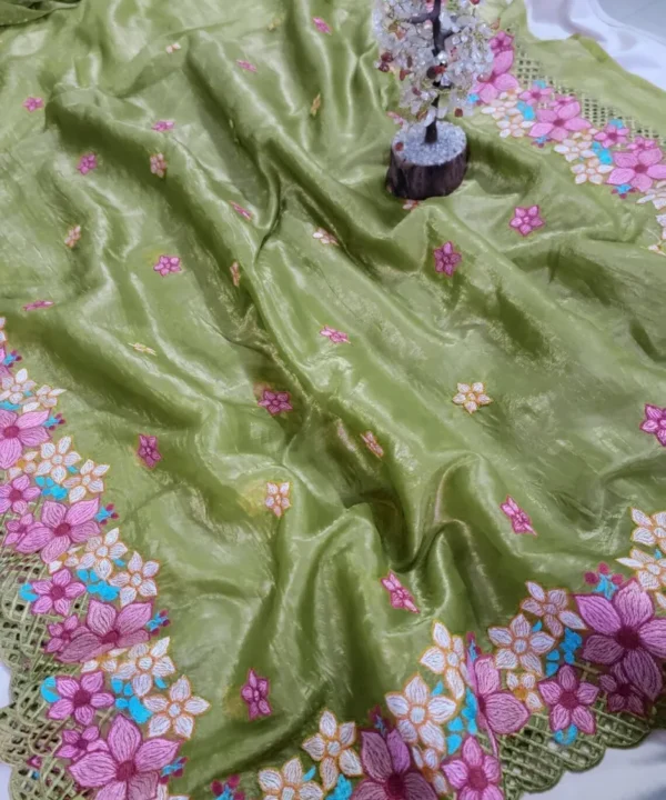 Soft Crushed Silk With Embroidery Work Saree CS101