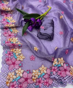 CS101 (2) Soft Crushed Silk With Embroidery Work Saree CS102