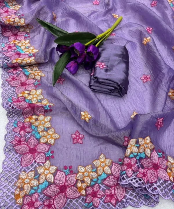 Soft Crushed Silk With Embroidery Work Saree CS102