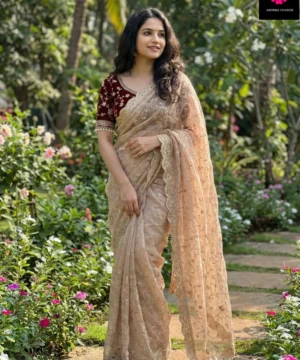 Soft Fandy Satin Saree With Heavy Embroidery and Sequence Work SF31