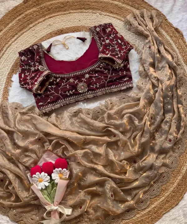 Soft Fandy Satin Saree With Heavy Embroidery and Sequence Work SF31