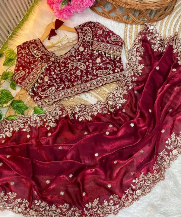 Soft Fandy Satin Saree With Heavy Embroidery and Sequence Work SF32